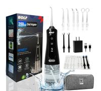 Bolt Hydropulseur dentaire sans fil pour les dents, les gencives, les appareils dentaires, la langue - anti-peste dure. Réservoir d'eau de 350 ml, 9 modes, affichage numérique, sac de voyage, 8 buses