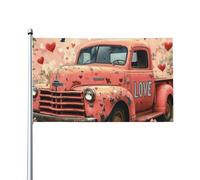 BoltPack Drapeau de jardin imprimé camion Saint-Valentin 90 x 150 cm Saisons Drapeau de vacances avec œillets pour décorations extérieures Fournitures de fête