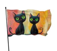 BoltPack Drapeau de jardin imprimé chat noir mignon 90 x 150 cm avec œillets pour décorations extérieures fournitures de fête