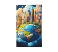 BoltPack Drapeau de jardin imprimé de la terre de dessin animé 90 x 150 cm, drapeau de vacances avec œillets pour décorations extérieures, fournitures de fête