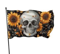 BoltPack Drapeau de jardin imprimé tête de mort tournesol papillon 90 x 150 cm avec œillets pour décorations extérieures fournitures de fête