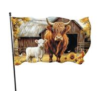 BoltPack Joli drapeau de jardin imprimé vache Highland 90 x 150 cm avec œillets pour décorations extérieures et fournitures de fête