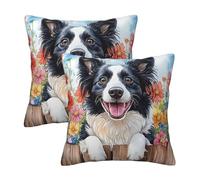 Boltpack Lot de 2 housses de coussin décoratives pour canapé et salon Motif chien Border Collie 45 x 45 cm