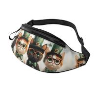 BoltPack Sac banane pour homme et femme, avec sangle réglable, sac banane léger et imperméable pour le sport, la marche, la course à pied, Chat Saint Patrick 11, M, Sac à dos de randonnée
