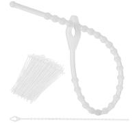 Boltza® Lot de 100 serre-câbles réutilisables à billes de 150 mm - Perlés, réglables, résistants aux intempéries, pour une utilisation en intérieur et en extérieur (blanc)
