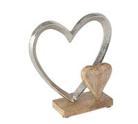 Boltze 2002881 Décoration en Forme de cœur Carolyn en Bois pour décoration/idée Cadeau d'anniversaire + Mariage Motif cœur 18 x 7,5 x 22 cm, Argenté