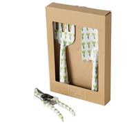 BOLTZE Blomma 2055383 Lot de 3 Outils de Jardin en métal Vert 28 x 8 x 3 cm Design Floral Pelle, Fourchette à Fleurs, sécateur, Aide de Jardinage, Accessoire de Jardin