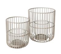 Boltze Cindy 2045316 Lot de 2 photophores Beiges en Fer et Verre Hauteur 14-20 cm Design Moderne Décoration de Jardin Décoration de Table Accessoires de Bougie Lanterne Photophore en Verre