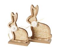 Boltze Crysan 2034774 Figurine 2 pièces (Lapin de Pâques, décoration printanière, Figurines en Bois, Hauteur 18 cm/21 cm, Figurines décoratives avec Fleurs séchées)