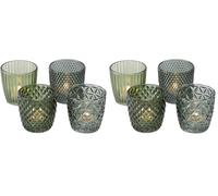 Boltze Ensemble de photophores Marilu 4 pièces (Vert, Verres décoratifs pour Bougies/Chauffe-Plats, Porte-Bougies Ø 8 cm, Motifs variés, Forme Ronde, Support pour Chauffe-Plat) (Lot de 2)