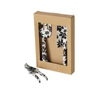 BOLTZE Esra 2055386 Lot de 3 Outils de Jardin en métal Beige/Noir 28 x 8 x 3 cm Design Floral Pelle, Fourchette à Fleurs, sécateur, Aide de Jardinage, Accessoire de Jardin
