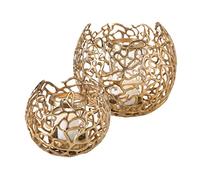 Boltze Fidan 1011628 Lot de 2 photophores pour Jardin, vérandas, Appartement Doré 19 cm Ø 28 cm