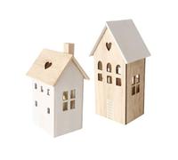 Boltze Home Décoration en bois avec éclairage, 2 maisons, Aldea