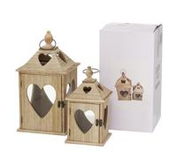 BOLTZE Jules 2747700 Lot de 2 lanternes en Verre/Bois, Couleur Naturelle, L 14-20 cm, l 14-20 cm, H 24-40 cm, Forme carrée, Faite à la Main, décoration, photophore, bougeoir, bougeoir