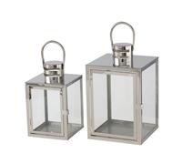 BOLTZE Kiruna 2049901 Lot de 2 lanternes argentées, en Verre/métal, L 14-18 cm, l 14-18 cm, H 24-29 cm, Forme carrée, avec Anse, décoration, photophore