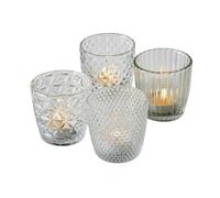 Boltze Marilu 1014419 Lot de 4 lanternes (Verres Transparents décoratifs pour Bougies/Bougies Chauffe-Plat, diamètre 8 cm, différents Motifs, Forme Ronde, photophore) 1014419, Normal