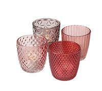 Boltze Marilu 1017892 Lot de 4 photophores décoratifs pour Bougies/Bougies Chauffe-Plat, différents Motifs, Forme Ronde, Violet/Rose