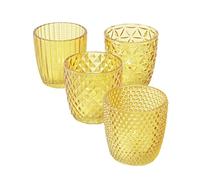 Boltze Marilu 2001878 Lot de 4 photophores pour Bougies Chauffe-Plat, bougeoirs Ø 8 cm, différents Motifs, Forme Ronde, Jaune
