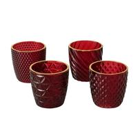 Boltze Marilu 2061235 Photophore en Verre 4 pièces, Rouge, Hauteur 7,5 cm, Design Moderne, décoration de Jardin, décoration de Table, photophore en Verre