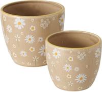 Boltze | Set de jardinières - Beige - Charme rustique - Pensées peintes à la main