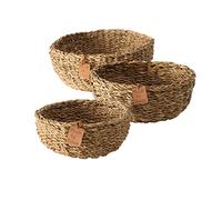 Boltze Sophy 2946200 Lot de 3 paniers de rangement ronds en jonc de mer Couleurs naturelles Panier déco style boho scandinave, Beige