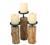 Boltze Tempe 4221400 Lot de 3 bougeoirs en Bois + métal Design élégant Décoration Table à Manger/Commode Style Boho, Wood