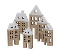 BOLTZE Towny Lot de 6 maisons décoratives en bois naturel Hauteur 15-23,5 cm