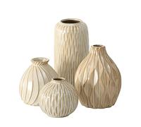 Boltze Vases en céramique Zalina 1006089 – Lot de 4 pour fleurs séchées, H9–15 cm, Blanc