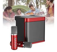 BoluDukNN Ensemble De Haut-Parleurs Bluetooth pour Karaoké à Domicile, Machine Audio Tout-en-Un Karaoké Bluetooth 10 W, 7,4 V/3000 Mah, Cinq Modes De Changement De Voix, avec 2 Microphones Red