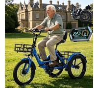 BoluDukNN Tricycle électrique pour Adulte, Vélo électrique Pliable 20 Pouces, écran LCD + Panier Avant Et Arrière, Capacité De Charge 200 Kg, pour Trajets Quotidiens Et Courses Blue