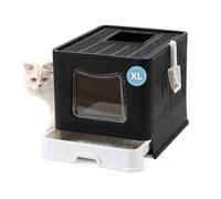 Bolux Bac à litière pliable pour chat avec couvercle, extra large avec pelle à litière pour chat, bac à litière de type tiroir, facile à ramasser et faible suivi (noir XL)