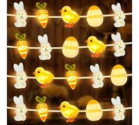 BOLWEO Guirlande lumineuse de Pâques - 2 m - 20 LED - Avec minuterie - Fonctionne avec piles - Avec œufs de Pâques, poulet, lapin et carotte - Pour l'intérieur et l'extérieur - Bricolage - Fête de