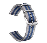 BOLYTE Bracelet de Montre de Remplacement en Nylon Toile Facilement Interchangeables pour Homme Femme 20mm 22mm (Rayures Grises et Bleues, 22mm)