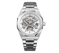 BOLYTE Montre Homme Automatique Mécanique Squelette, Boîtier Octogonal, Bracelet en Acier Inoxydable, Design Coeur Ouvert pour Tenues Décontractées et Formelles en Blanc