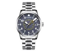 BOLYTE Montre mécanique Automatique Homme - Style Militaire, Affichage analogique avec Date - Bracelet Acier Inoxydable, Cadran Bleu