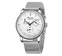 BOLYTE Montre pour Homme Analogique Automatique Mécanique avec Indicateur de Réserve de Marche Mouvement Seagull et Bracelet en Acier Inoxydable, Argenté/Blanc