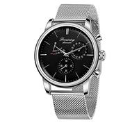 BOLYTE Montre pour Homme Analogique Automatique Mécanique avec Indicateur de Réserve de Marche Mouvement Seagull et Bracelet en Acier Inoxydable, Noir/Argenté