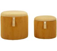 Bolzano Pouf Set avec espace de rangement jaune moutarde 2pcs Ø38x38cm Ø32x28cm Polyester MDF