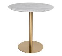 BOLZANO - Table de repas ronde aspect marbre et pied doré D90 Blanc