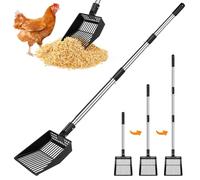 BOMALLY Accessoires pour poulailler, pelle à déjections canines en métal (53,3 à 105 cm), outils de nettoyage amovibles en acier inoxydable, pelle à déjections canines robuste pour pelle à litière