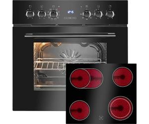 Bomann Cuisinière combinée, 60 cm de large, grill et air chaud 9 fonctions, four avec plaque vitrocéramique, 57 l, encastrable avec plaque vitrocéramique, set de cuisine EHBC