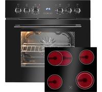 Bomann Cuisinière combinée, 60 cm de large, grill et air chaud 9 fonctions, four avec plaque vitrocéramique, 57 l, encastrable avec plaque vitrocéramique, set de cuisine EHBC