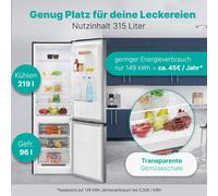 Bomann® Réfrigérateur avec compartiment congélation 186cm | 4 clayettes | charnière de porte interchangeable | 40db silencieux | Refrigerator KG 7357 inox
