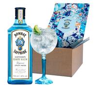 Bombay Sapphire London Dry Gin Coffret Cadeau avec Verre Ballon, 40% vol., 70 cl / 700 ml, Gin Infusé à la Vapeur, Élaboré à Partir de 10 Plantes Aromatiques Rigoureusement Sélectionnées à la Main