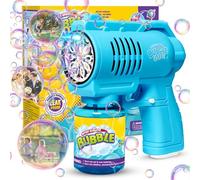 Bombble Pistolet à bulles automatique pour enfants - 10 000 bulles/min - Avec solution à bulles de 130 ml - Jouet à bulles - Cadeau pour enfants/anniversaire/fête - Bleu