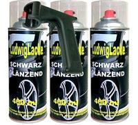 Bombe de Peinture Noire Brillante 3 x 400 ML + poignée de Maintien