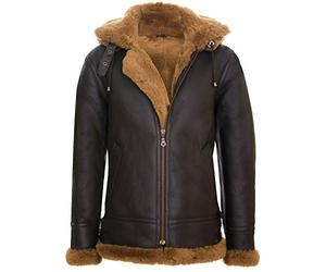 Bomber à Capuche Volant en Peau de Mouton en Cuir Marron Gingembre pour Homme B3 Aviator Pilot Veste XS