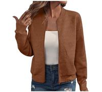 Bomber Femme en Jacquard Léger - Style Baseball Vintage à Coupe Ajustée - Veste Polyvalente Confortable pour Tous Les Jours, Tendance Printemps& Automne Taille S à 2XL