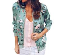 Bomber Fleuri Veste Femme Blouson Bombers Femme Vintage Imprimé Fleur Léger Manteau De Moto Jacket Baseball Collège Veste Sweatshirt Zippé Court Mode Casual Sport Outwear