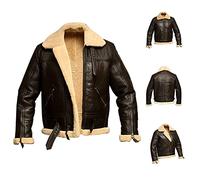 Bomber homme RAF Aviator B3 Real Shearling Fourrure de mouton Veste en cuir Veste d'hiver en cuir, marron, XL